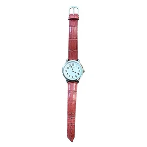 Vintage 90s Timex Y2K Pink Leather Croc Embossed Round Wrist Watch *DEAD BATTERY - Picture 1 of 8