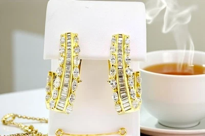 14K Yellow Gold Diamond  Earrings – Marquise & Baguette Cut, Total 2.00 CTW - Image 1 of 4