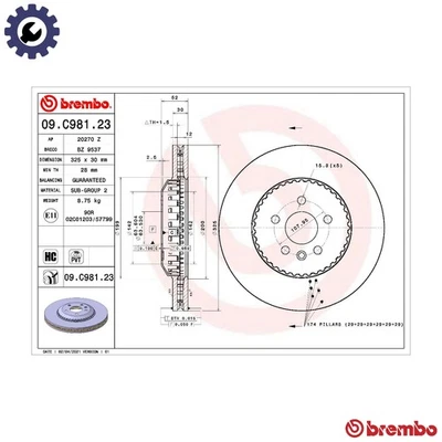 2x BRAKE DISC 09.C981.23 FOR LAND ROVER DISCOVERY/SPORT/VAN RANGE/EVOQUE 1.5L - Image 1 of 4