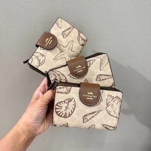 Coach Medium Corner Zip Wallet In Signature Canvas With Shell Print CBO36 - Picture 1 of 13