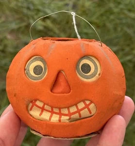Deutsches 3" gepresstes Papier Halloween JOL Deutscher Kürbis JOL Laterne grüne Linien - Bild 1 von 15