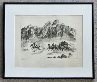 REINHOLD H. PALENSKE "PONY EXPRESS" GRABADO PUNTO SECO FIRMADO A MANO ENMARAÑADO MATE Foto 1 de 4