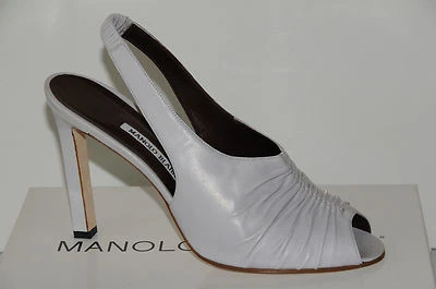NEW MANOLO BLAHNIK LIBERTA GREY NAPPA SLINGBACK SHOES HEEL SANDALS 40.5  - Image 1 of 4