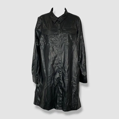 Vestido Camisa DKNY Para Mujer Negro Imitación Cuero Cuello Botones a Presión Talla M Foto 1 de 3