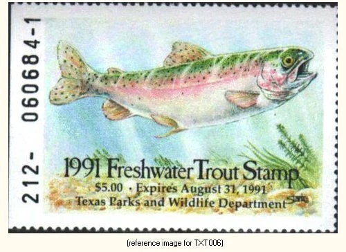 D2K Texas Trout Stamp 1990-1 $5.00 - Image 1 of 1