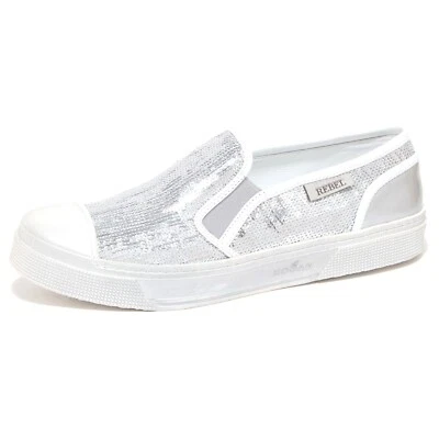 6516P sneaker donna HOGAN REBEL SLIP ON argento/bianco shoe woman - Immagine 1 di 4