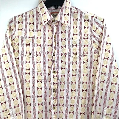 Fossil Size Small White Red And Yellow Print Long Sleeve Button Up Shirt Mens - Image 1 of 4