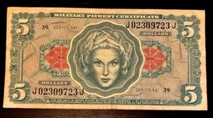 USA UNITED STATES 5 DOLLARS M62 1965 MPC SER 641 MILITARY PAYMENT MONEY BANKNOTE - Picture 1 of 4