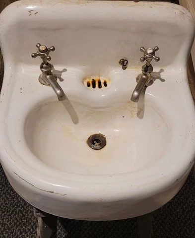 Antique Cast Iron Porcelain Wall Mount Sink Mott Faucet Cover