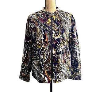 Vintage Chico's Full Zip Corduroy Jacket Purple Multicolor Paisley Size Large 2 - Picture 1 of 5