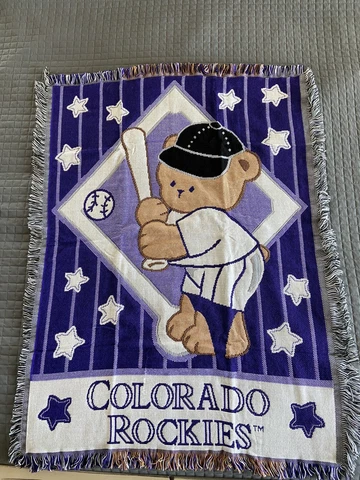 COLORADO ROCKIES 35"X45" WOVEN THROW BLANKET Baby Bear Baseball NWOT Tapestry Cover