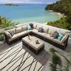 Large 8 Seater Luxury Modular Corner Garden Sofa + Footstool Brown Rattan | Theo