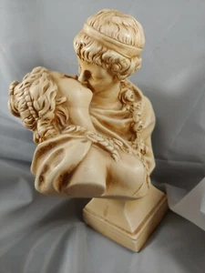 Classical Statue Roman Embracing Kissing Man and Woman, Cast Alabaster - Picture 1 of 12