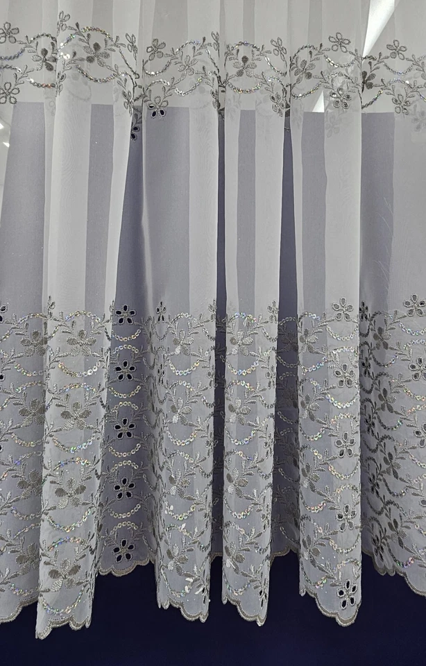 White Lace Cheap Net Curtains Rod Slot Ready to Use Sold By the Metre 11 Drops - Image 1 of 1