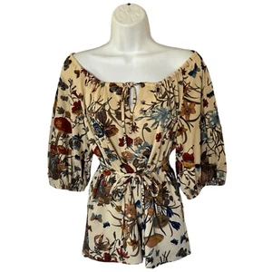 Camicetta floreale vintage anni 70 80 ๐ FUNGHI FARFALLA L XL marrone blu avorio giallo - Foto 1 di 18