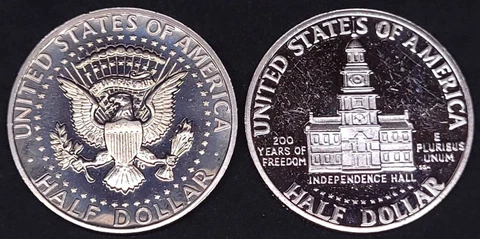 1974S & 1976S Kennedy Half Dollar coins - PROOFS Cover