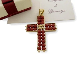 Big Pendant Gold 18k of Red Coral Large Cross Custom For Men in natural Gemstone - Picture 1 of 1