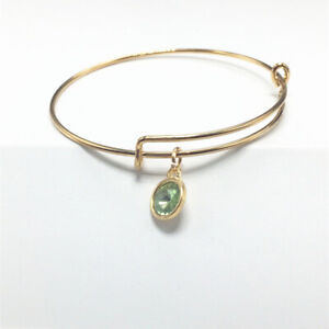 Fashion Gold Tone Expandable Wire Love Charm With Pendant Bracelet Bangle Green