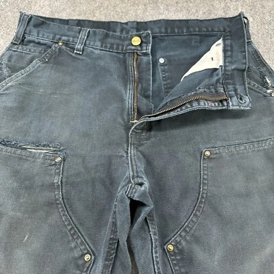 Pantalones Carhartt Hombre 33x32 Negro Carpintero Relajado Doble Rodilla Lona Envejecido Foto 1 de 4