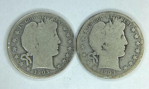 2x 1903 S Barber Silver Half Dollar Circulated 2 Coin Set Cover