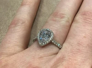 1.6 Carat Lab Created Diamond Pear Ring With Platinum Plated 925 Size Q - Picture 1 of 9