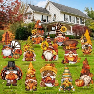 12 Piezas Letrero de Patio de Acción de Gracias Patio de Calabaza Estacas Otoño Calabazas Ornamento Harv... Foto 1 de 4