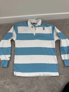 Barbarian Mens Rugby Wear Polo Shirt M Blue White Striped Heavy Cotton Lacrosse - Picture 1 of 9