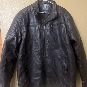 Blue Grandeur Mens Black Faux Leather Jacket Size Large - Picture 1 of 12