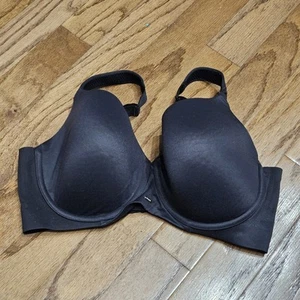 Cacique 44DDD Satin Black Lightly Lined Balconette Bra Full Coverage Underwire - Picture 1 of 12