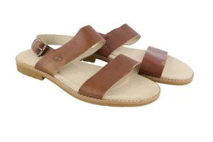 TIMBERLAND A23VZ Women Sandals EU37.5/38 Brown Leather Flats Buckle Closure Logo - Picture 1 of 15