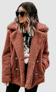 PRETTY GARDEN teddy bear jacket Sz Lg Color Is More Camel Tan Soft Coat - Picture 1 of 8