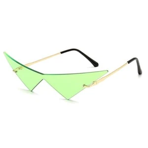 Oversized Triangle Sunglasses Vintage Rimless Clear UV400 Lens - Fashion Eyewear - Picture 1 of 18