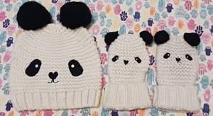 GAP Kids Panda Crochet Beanie hat and mittens set L/XL - Picture 1 of 8