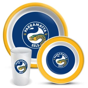 127560 PARRAMATTA EELS TEAM LOGO 3 PIECE DINNER SET MELAMINE PLATE BOWL CUP - Picture 1 of 1