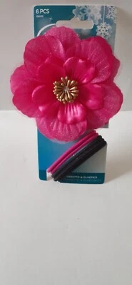Goody 6 Pc Ouchless Pink Flower Hair Salon Barrette And Black, Pink Elastics  - Image 1 of 4