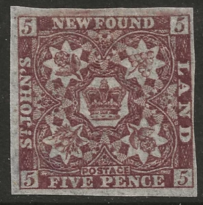 NEWFOUNDLAND #5 MH - imperf FIVE PENCE - Picture 1 of 2