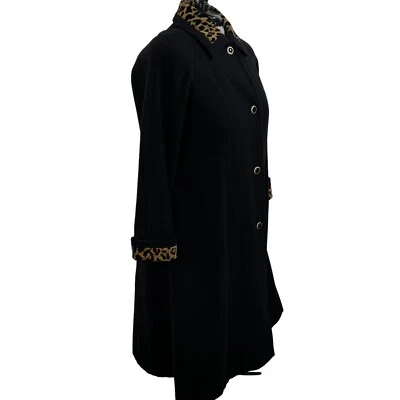 Donnybrook 10 100% Lana Borde Leopardo Largo Negro Guisante Sobre Abrigo Dinero Antiguo Mob Esposa Foto 1 de 4