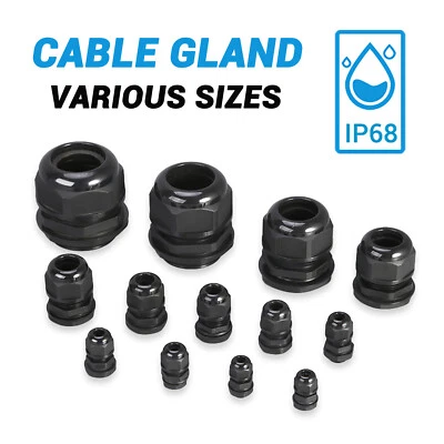 Cable Gland IP68 Waterproof Black Nylon Compression M8/10/12/16/18/20/22/25-72 - Image 1 of 4