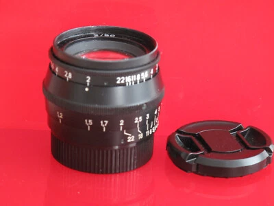 Jupiter 8 50mm f:2 black lens with caps in Leica M39 mount, US SELLER "LQQK" - Image 1 of 2