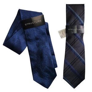 Lot of 2 Structure Neckwear Men's Ties, Suit Accessories, Blue, Plaid, NWT - Picture 1 of 1