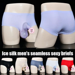 50-80KG Men's Underwear JJ Set Hosiery Briefs Ice Silk See Through Pouch Briefs - Picture 1 of 19