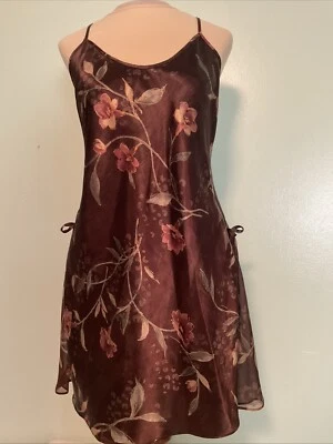 Camisón Sedoso De Colección Secret Treasures Marrón Brillante Floral Satén Chemise Talla L Foto 1 de 4