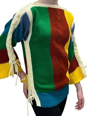 Nuevo de Colección Años 60 S~M Suéter a Rayas Corsé Manga Corbata Cuello Barco Con Cordones Mar Lateral Nuevo con Etiquetas Foto 1 de 4