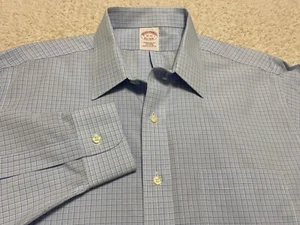 Brooks Brothers Mens Shirt sz 16 Long Sleeve Button-Front Blue Plaid Cotton - Picture 1 of 10