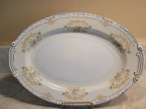 Hand painted  Oval Serving Platter  Royal York Japan Batavia Blue Gold Rose Flow - Picture 1 of 6
