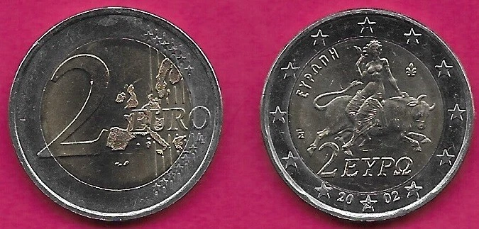 GRECIA 2 EUROS 2002-S UNC MITO DEL SECUESTRO DE EUROPA,LA HIJA DEL PHO Foto 1 de 1