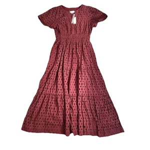 Anthropologie NWT Somerset Maxi Dress The Eyelet Edition Large L Berry Chocolate - Picture 1 of 6