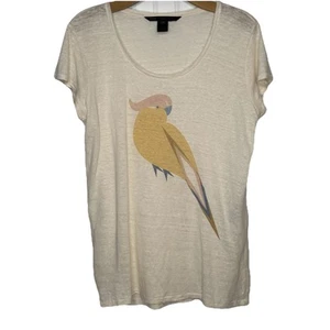 Marc by Marc Jacobs 100% Linen Tee Top Med Ivory Pastel Parrot Print S/S Beachy - Picture 1 of 10