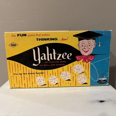 Vintage 1956 E.S. Lowe Company Yahtzee Score Cards Chips Dice Game - Image 1 of 4