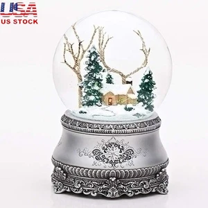 Musical Glitterdome Cottage W/ Silver Base Windup Christmas Decoration Gift New - Bild 1 von 2
